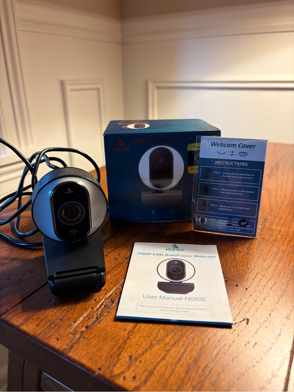 NexiGo N680E 1080P Webcam with Ring Light, Privacy Cover and Dual Microphone